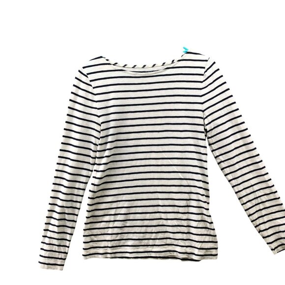 J. Crew Artist Tee Womens M Long Sleeve White Navy Blue Striped Boat Neck - Picture 1 of 7